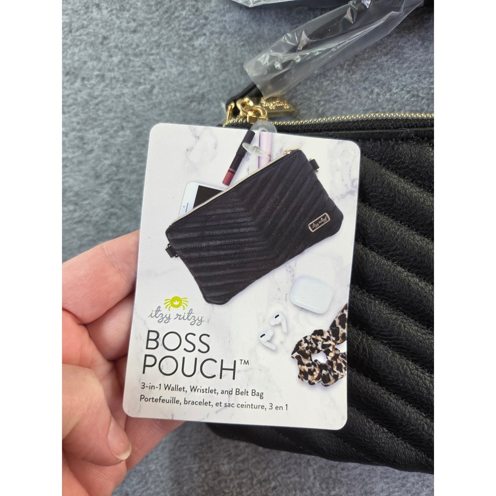 NWT Itzy Ritzy Boss Pouch Black Quilted 3-in-1 Wallet Wristlet Bag Crossbody